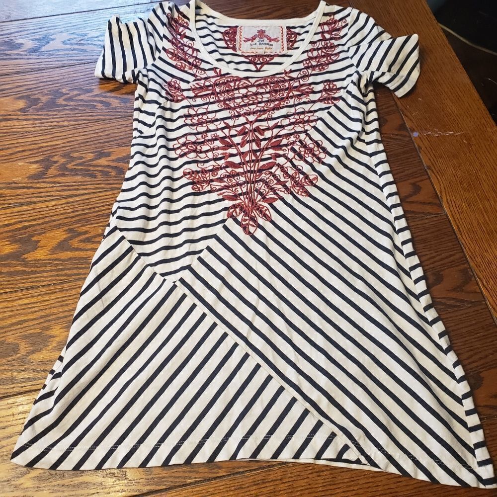 Johnny Was striped embroidered tunic top sz small